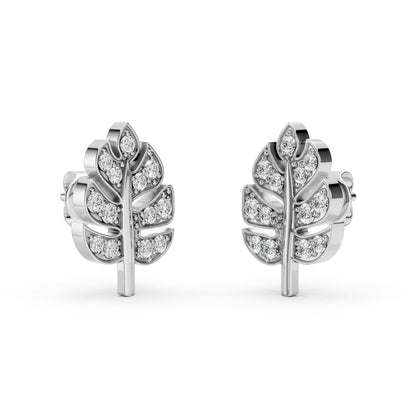 Monstera Leaf Shaped Charm Lab-Grown Diamond Studded Earrings