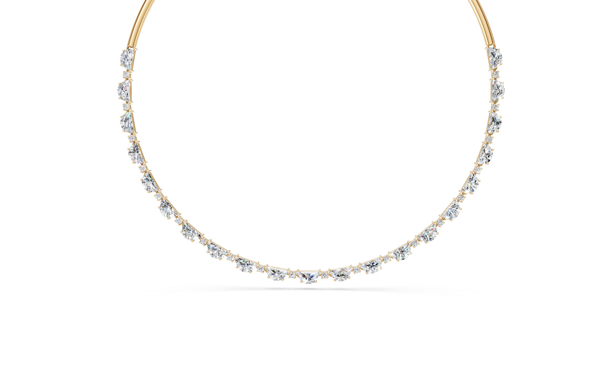 Round and Half Moon Chain Diamond Necklace