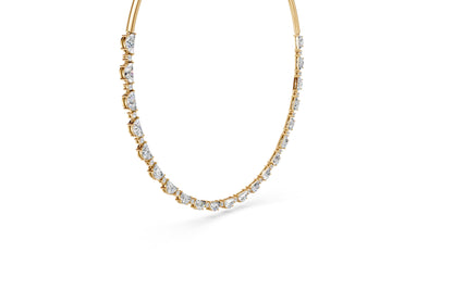 Round and Half Moon Chain Diamond Necklace