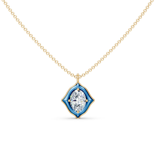 Blue Enamel Shield Frame Diamond Pendant