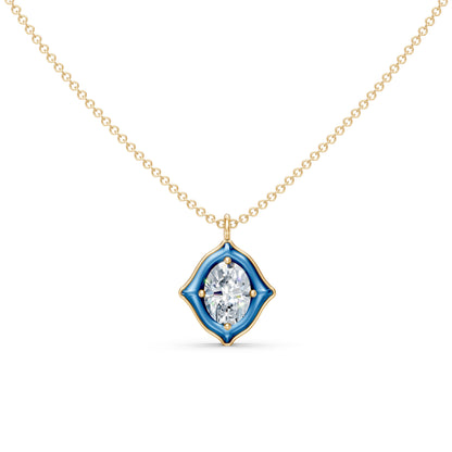 Blue Enamel Shield Frame Diamond Pendant