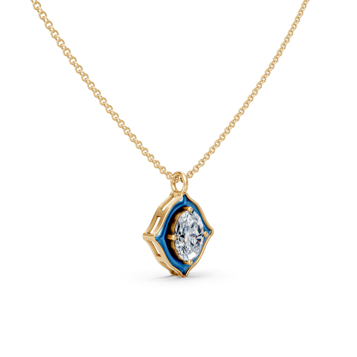 Blue Enamel Shield Frame Diamond Pendant