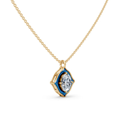 Blue Enamel Shield Frame Diamond Pendant