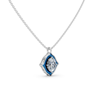 Blue Enamel Shield Frame Diamond Pendant