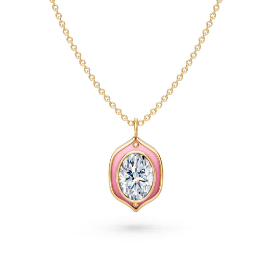 Pink Enamel Oval Pendant