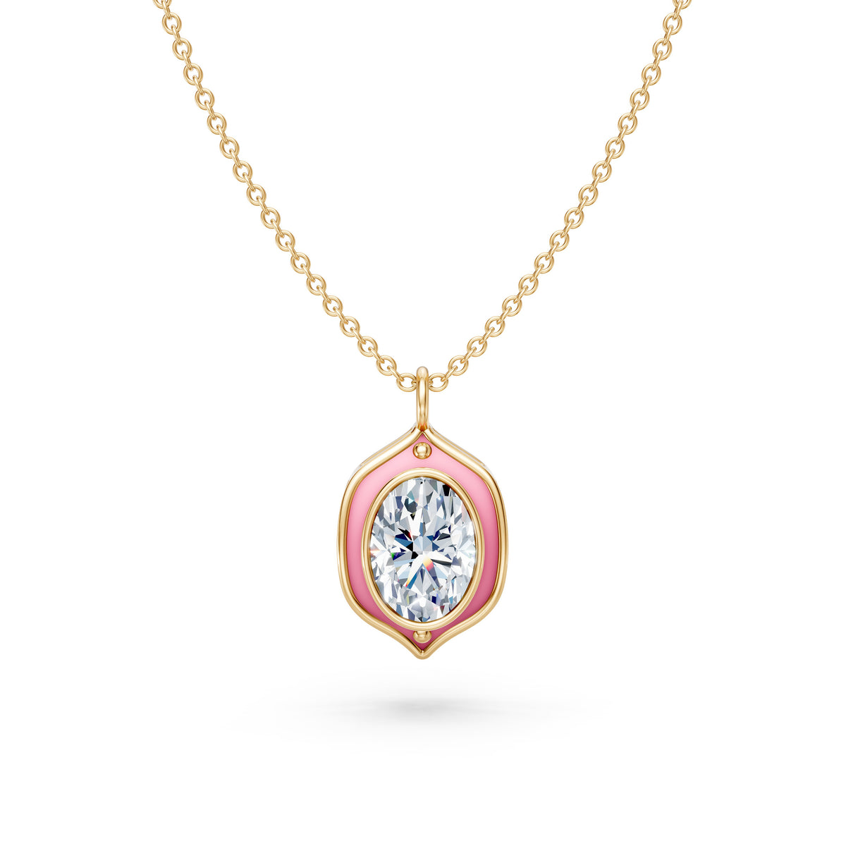 Pink Enamel Oval Pendant