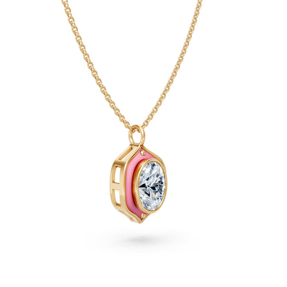 Pink Enamel Oval Pendant