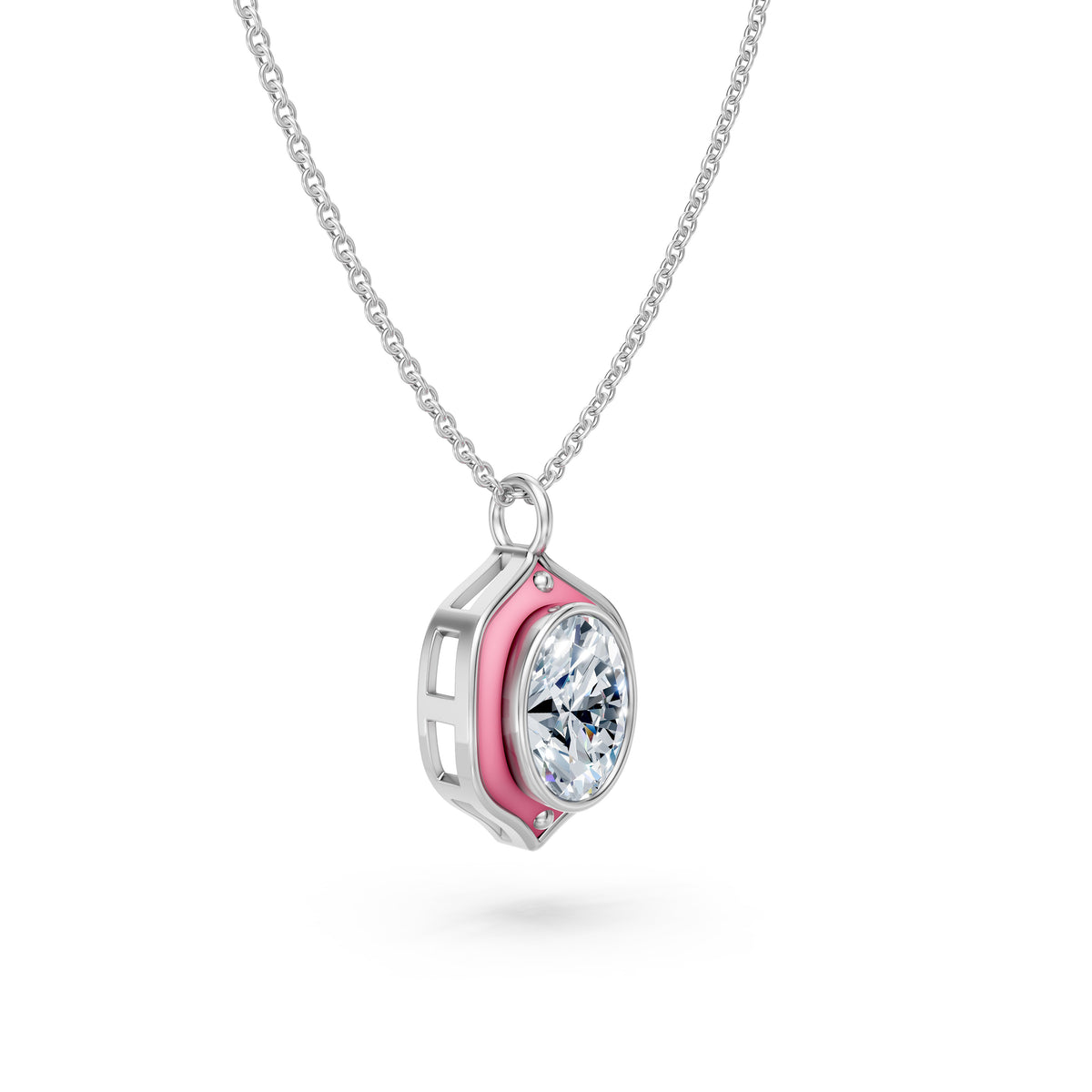 Pink Enamel Oval Pendant