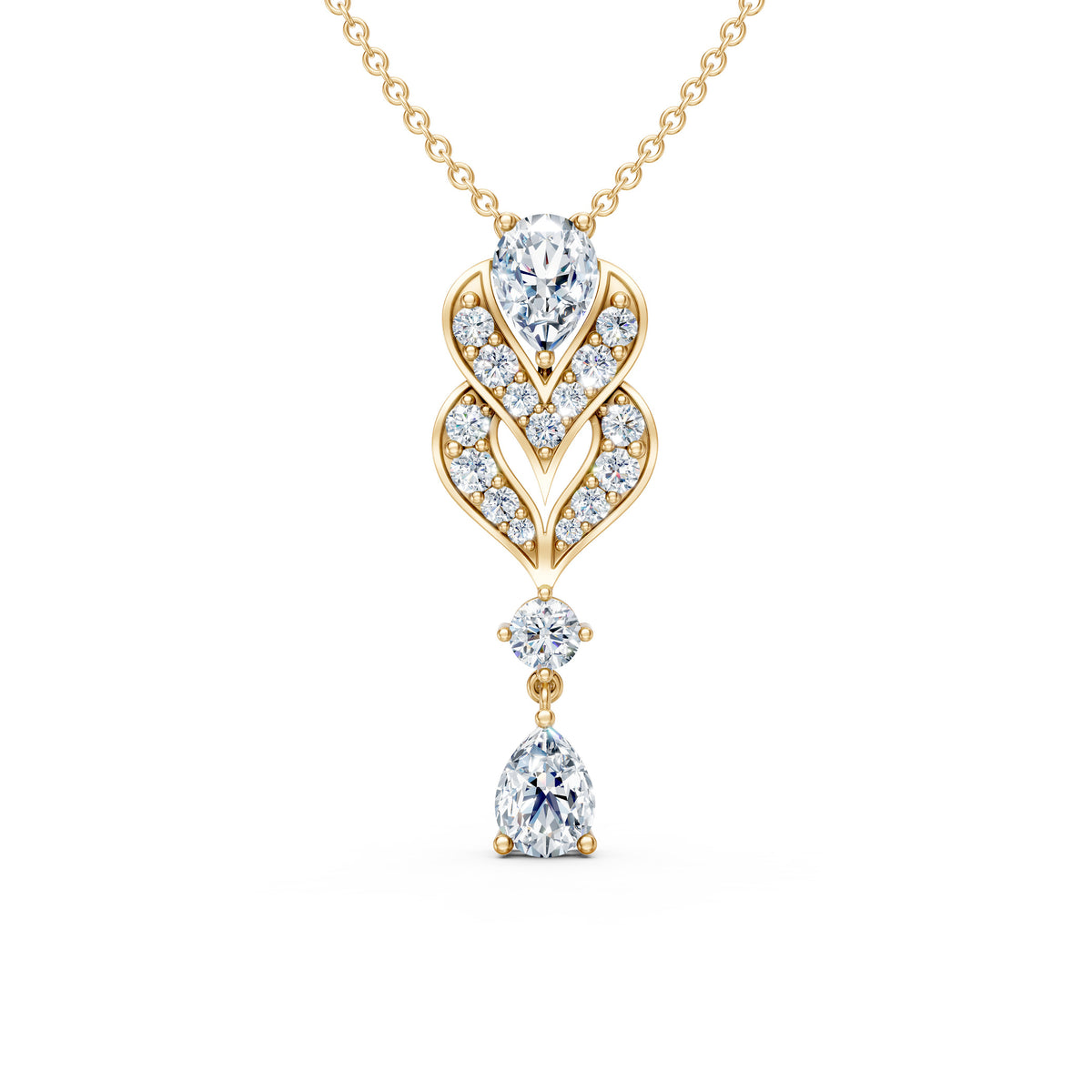 Layered Heart Diamond Pendant With Drop