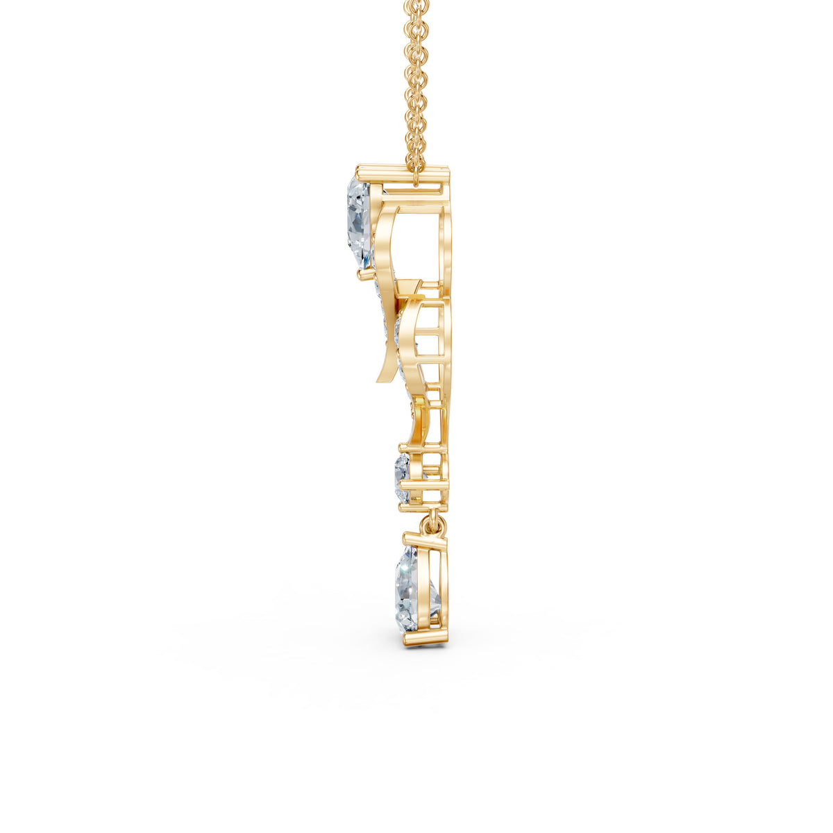 Layered Heart Diamond Pendant With Drop