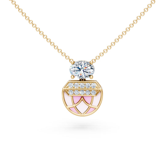 Diamond Cap Pink Enamel Pendant