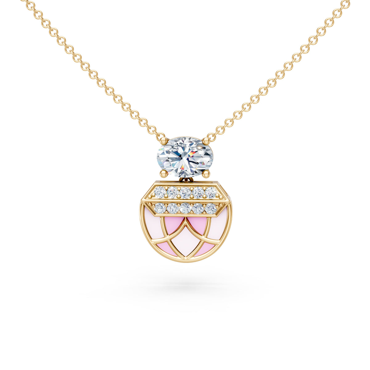 Diamond Cap Pink Enamel Pendant
