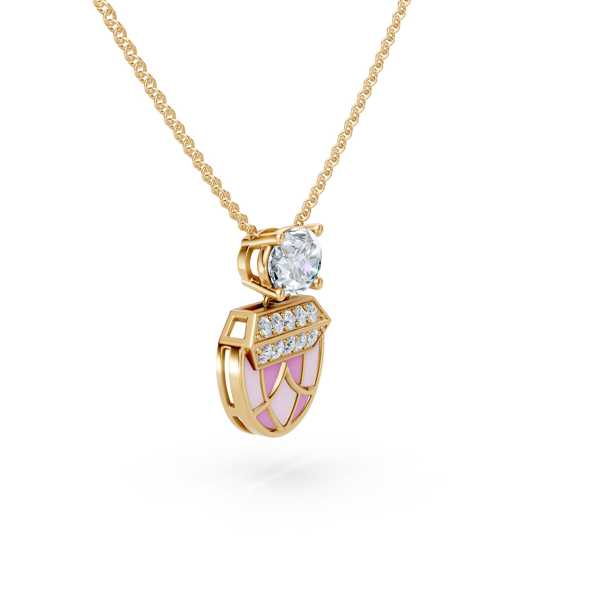 Diamond Cap Pink Enamel Pendant