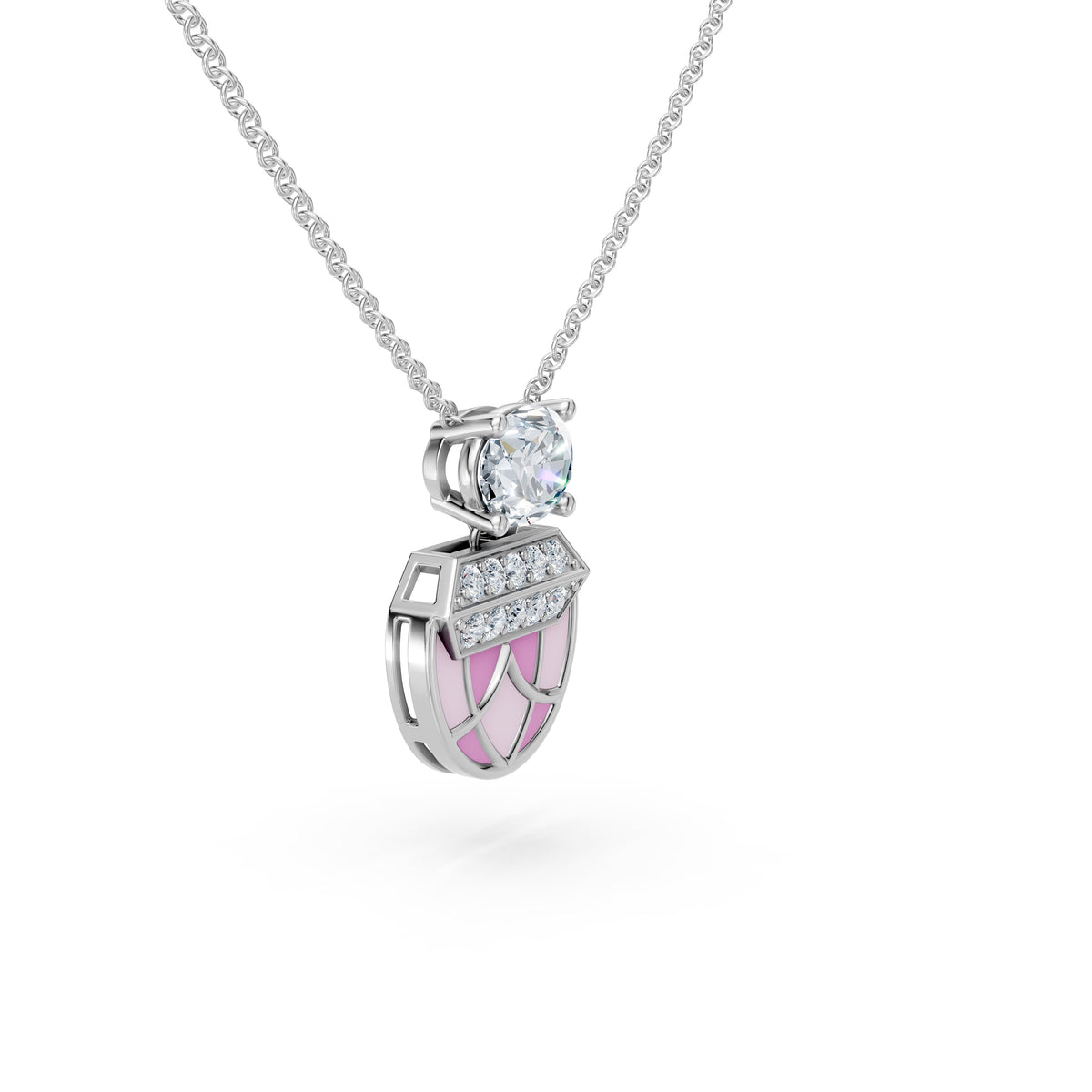 Diamond Cap Pink Enamel Pendant