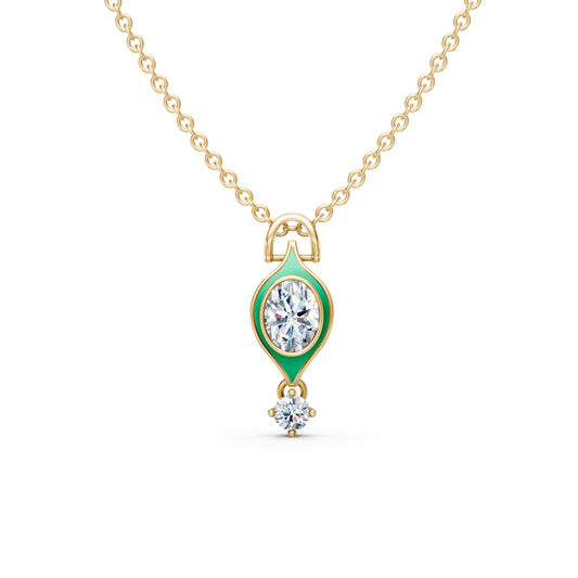 Oval Solitaire Green Enamel Evil Eye Pendant