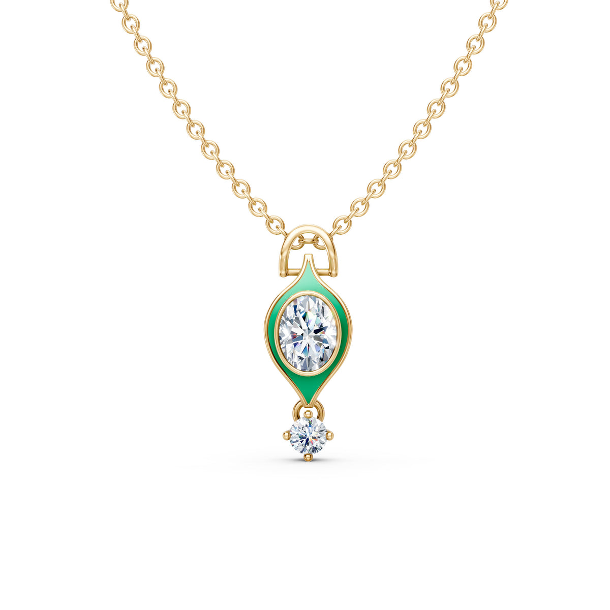 Oval Solitaire Green Enamel Evil Eye Pendant