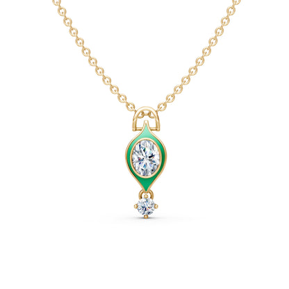 Oval Solitaire Green Enamel Evil Eye Pendant