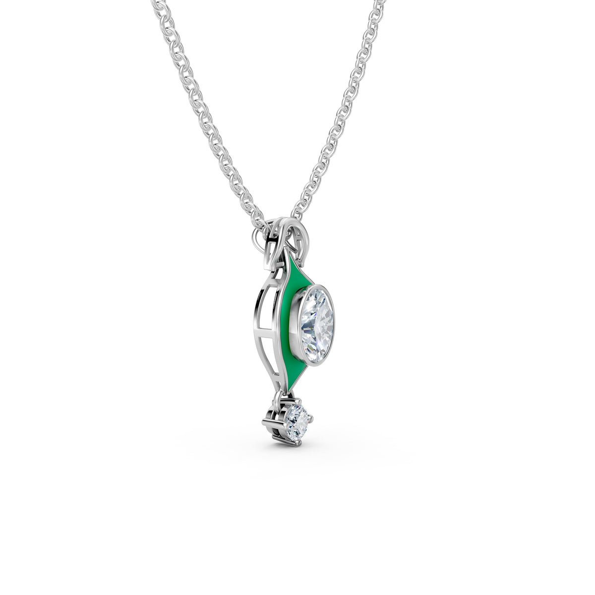 Oval Solitaire Green Enamel Evil Eye Pendant