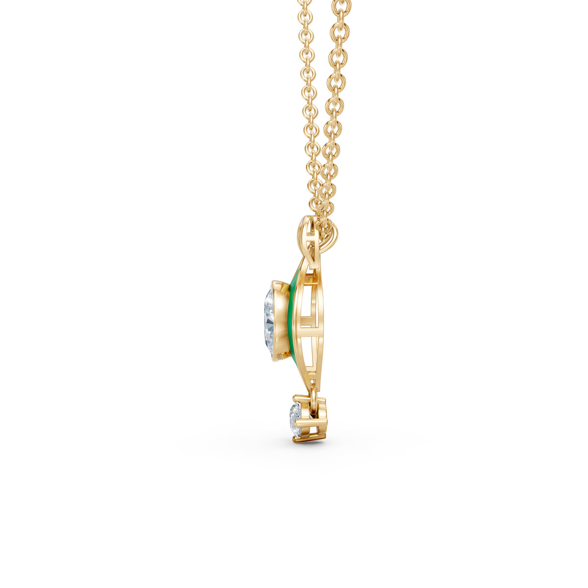 Oval Solitaire Green Enamel Evil Eye Pendant