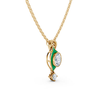 Oval Solitaire Green Enamel Evil Eye Pendant