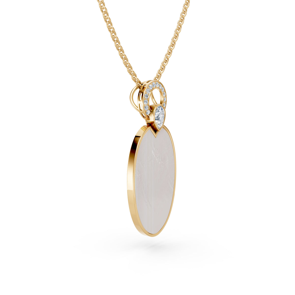Minimal Oval Plate Pendant With Diamond Accent