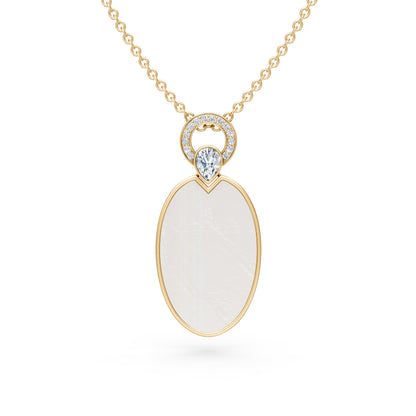 Minimal Oval Plate Pendant With Diamond Accent
