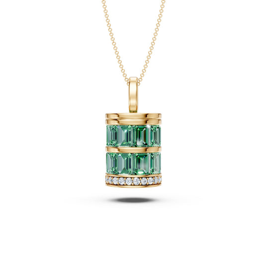 Layered Baguette Diamond Cylinder Pendant