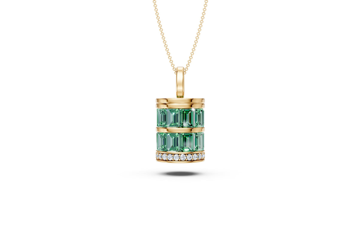 Layered Baguette Diamond Cylinder Pendant