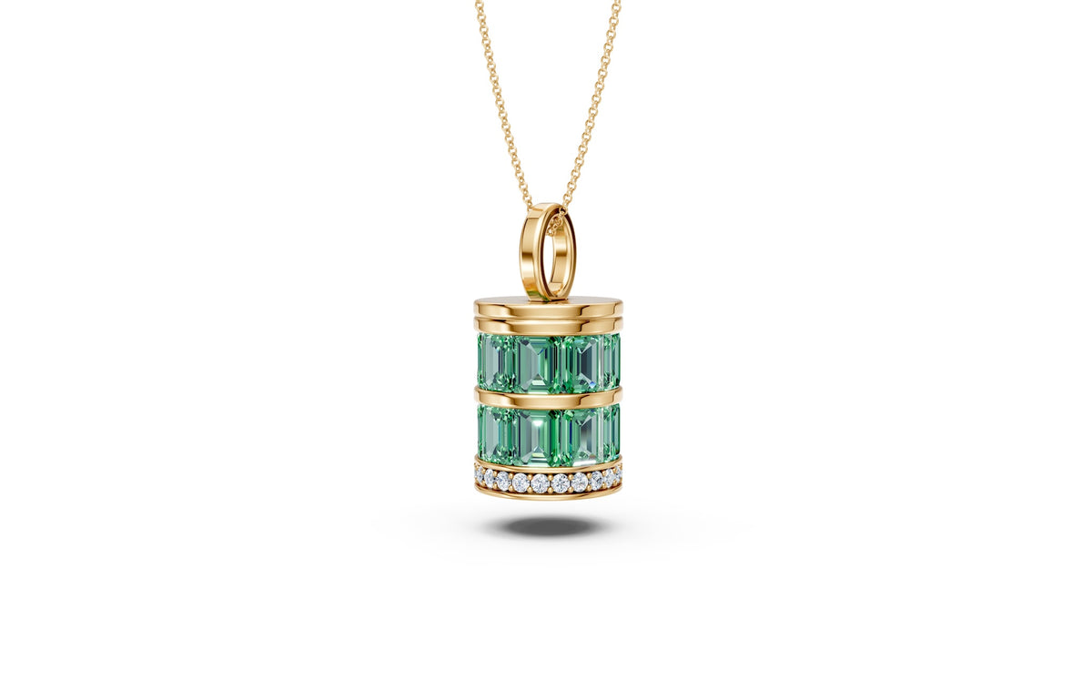 Layered Baguette Diamond Cylinder Pendant