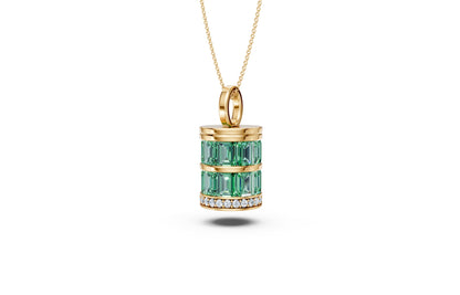 Layered Baguette Diamond Cylinder Pendant