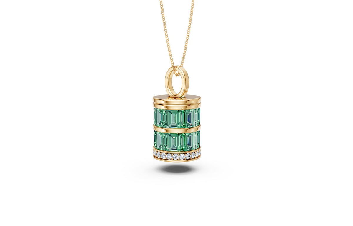 Layered Baguette Diamond Cylinder Pendant
