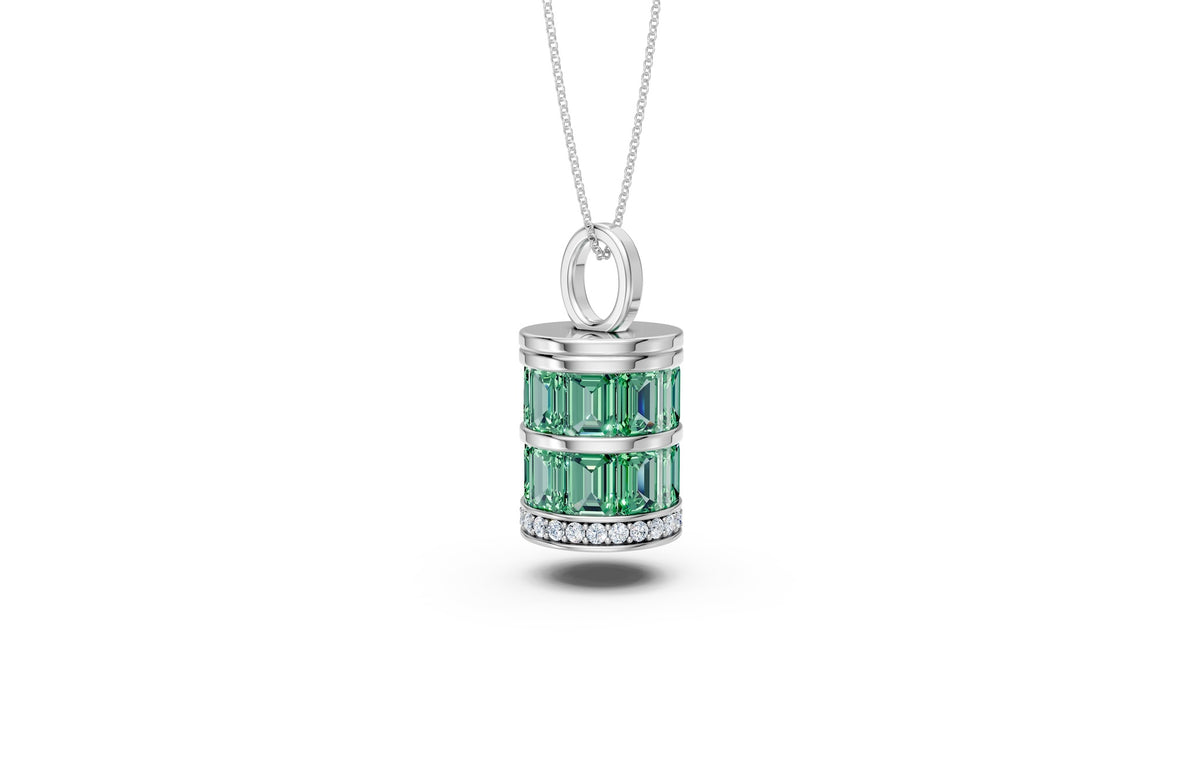 Layered Baguette Diamond Cylinder Pendant
