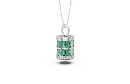 Layered Baguette Diamond Cylinder Pendant