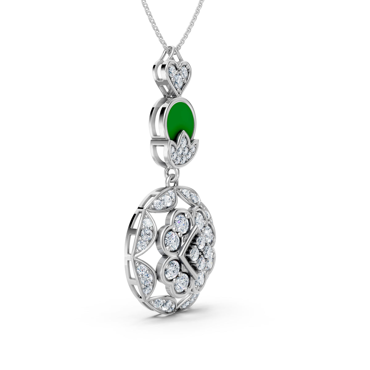 Geometric Diamond Pendant With Enamel Detail