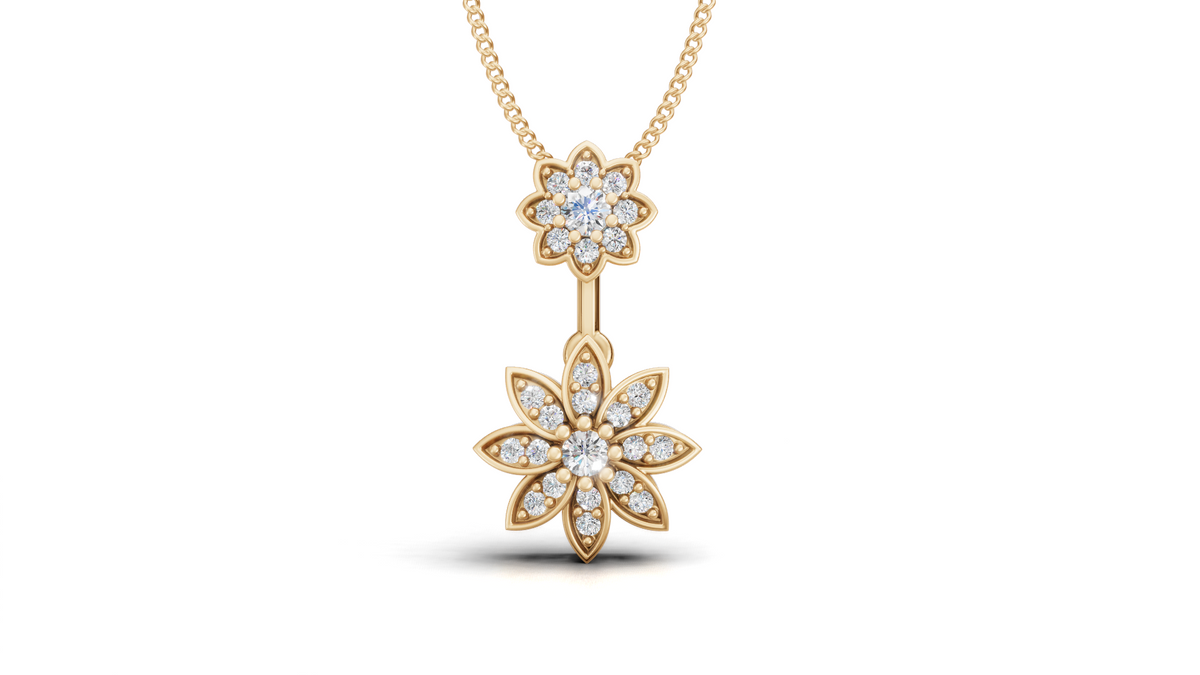 Diamond Double Floral Drop Pendant
