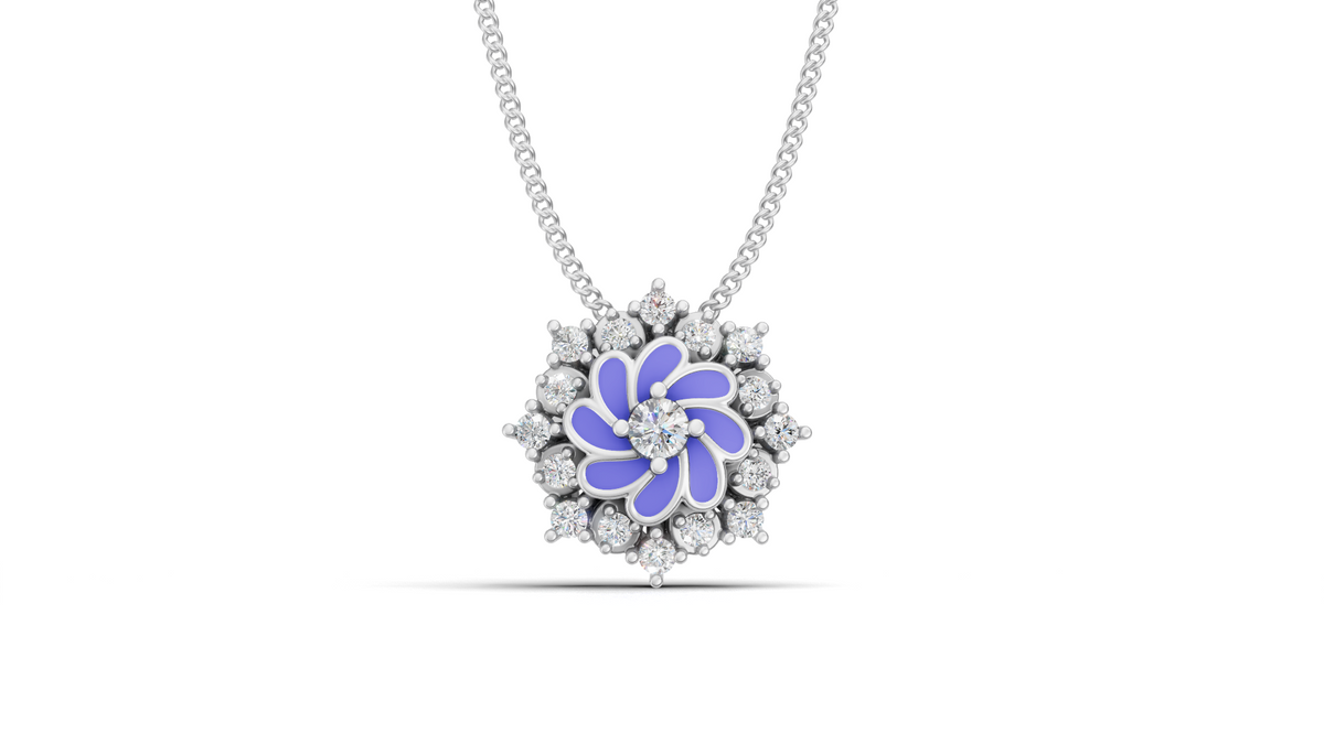 Lavender Enamel Pinwheel Diamond Halo Pendant