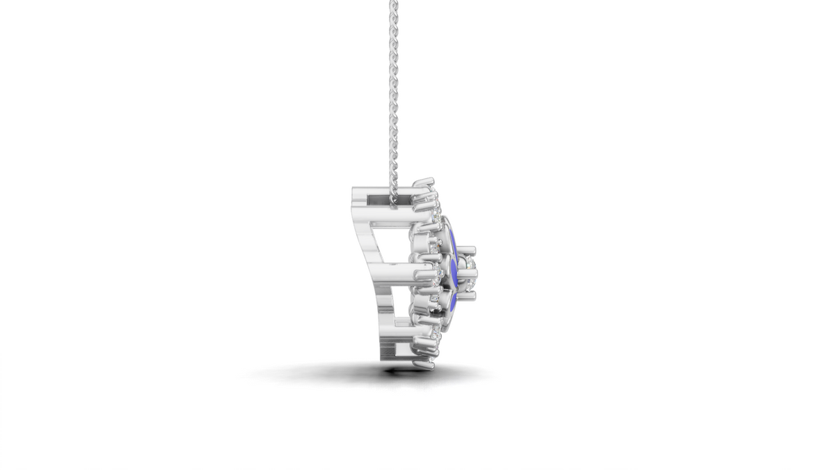 Lavender Enamel Pinwheel Diamond Halo Pendant