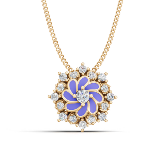 Lavender Enamel Pinwheel Diamond Halo Pendant