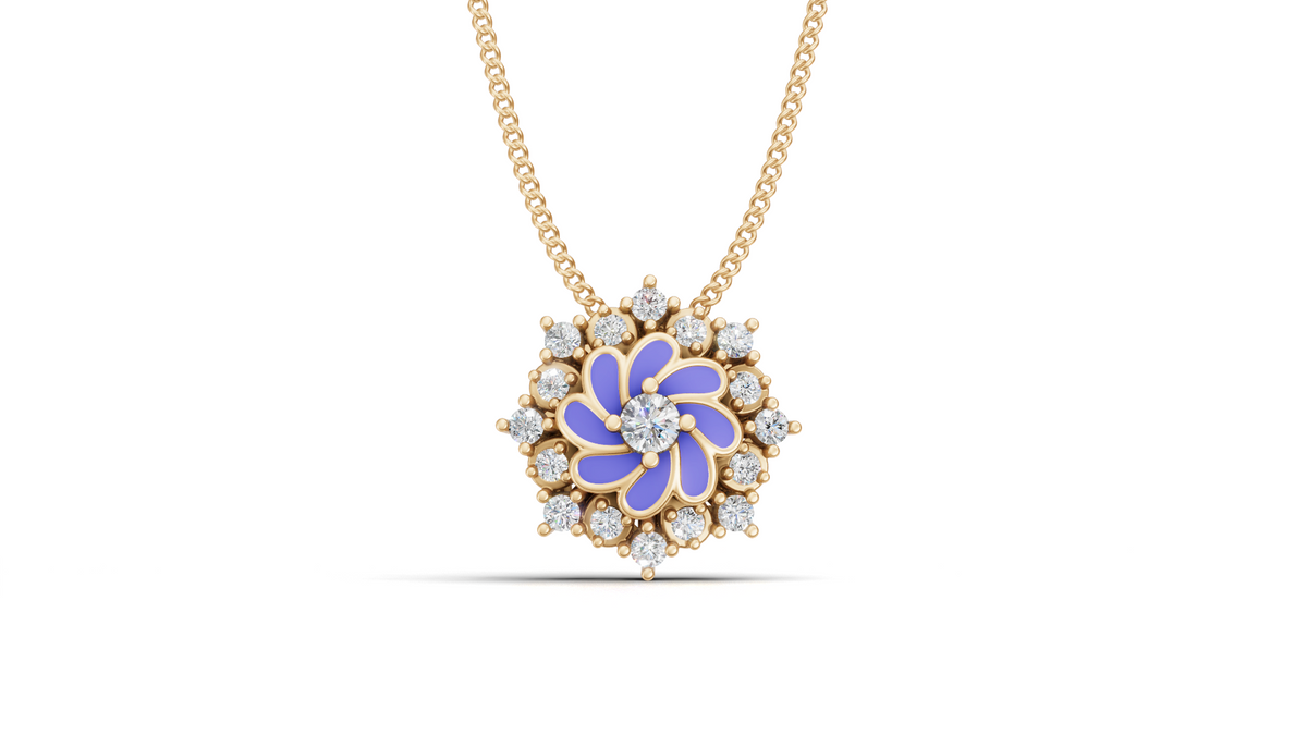Lavender Enamel Pinwheel Diamond Halo Pendant