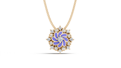 Lavender Enamel Pinwheel Diamond Halo Pendant