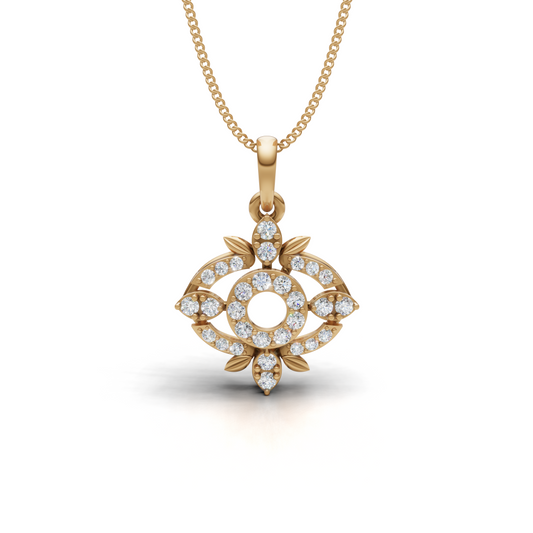 Diamond Evil Eye & Leaf Pendant