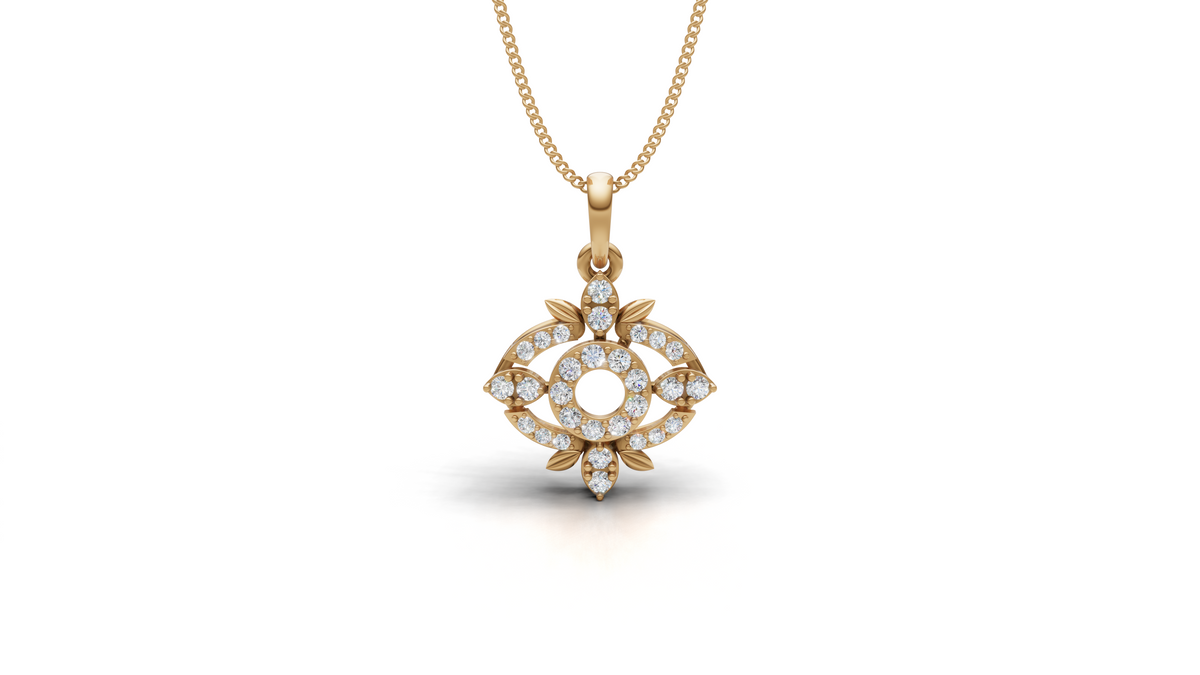 Diamond Evil Eye & Leaf Pendant