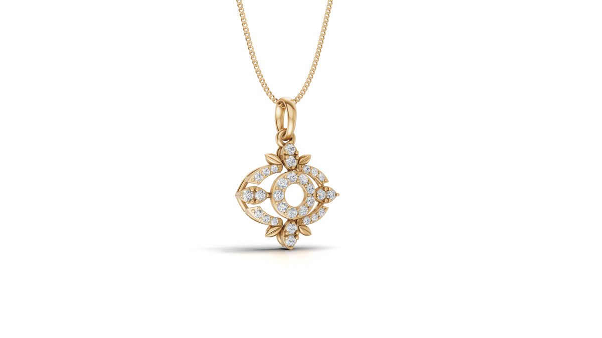 Diamond Evil Eye & Leaf Pendant