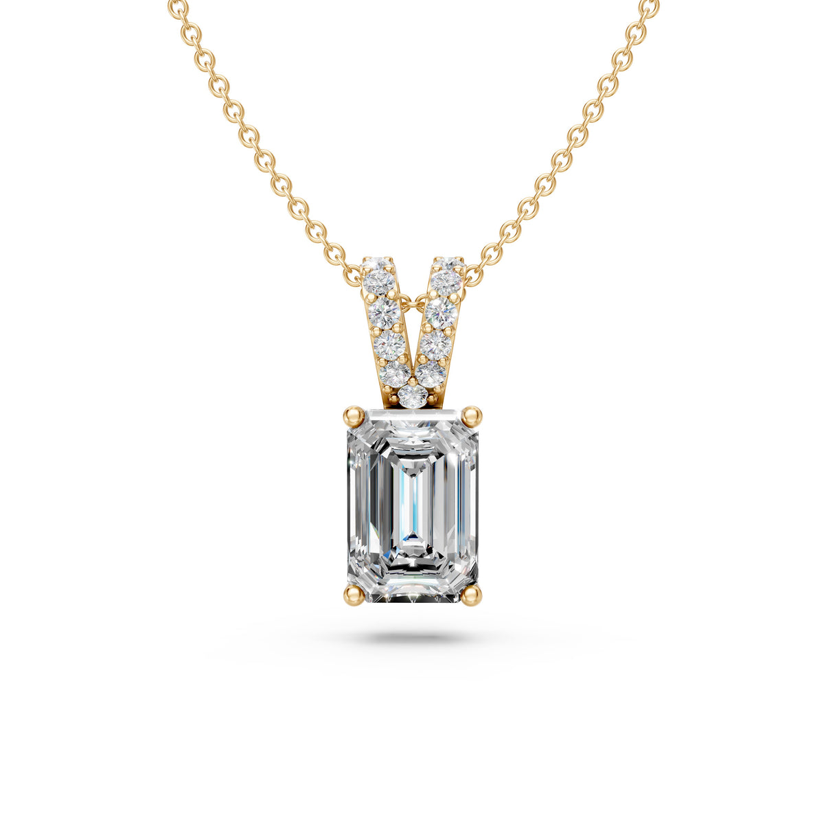 Emerald Cut Solitaire Diamond Bail Pendant