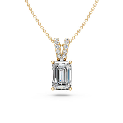 Emerald Cut Solitaire Diamond Bail Pendant