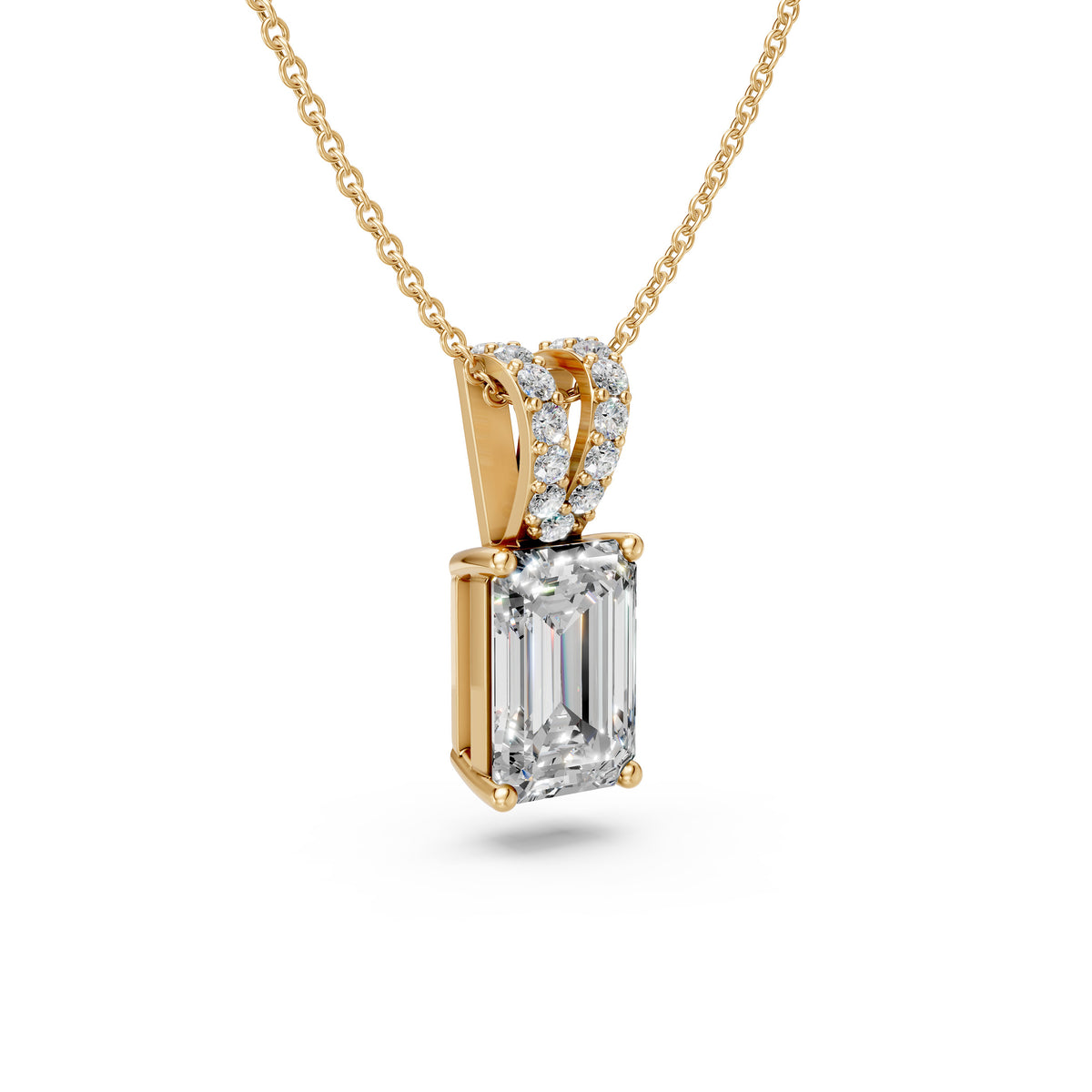 Emerald Cut Solitaire Diamond Bail Pendant