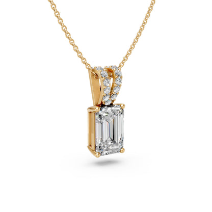 Emerald Cut Solitaire Diamond Bail Pendant