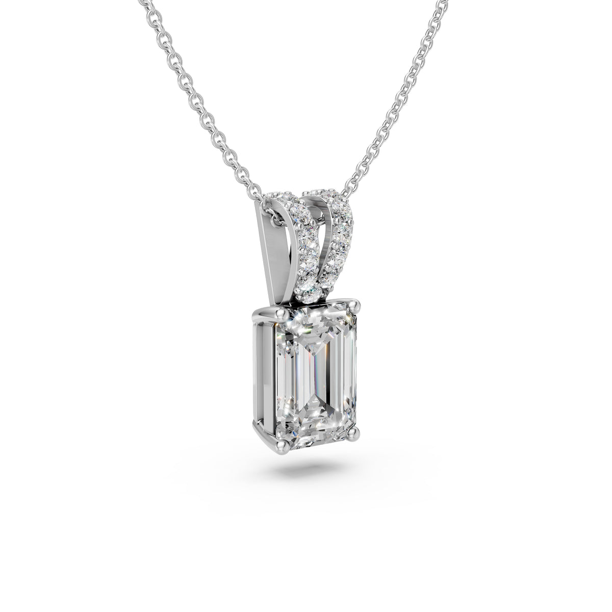 Emerald Cut Solitaire Diamond Bail Pendant
