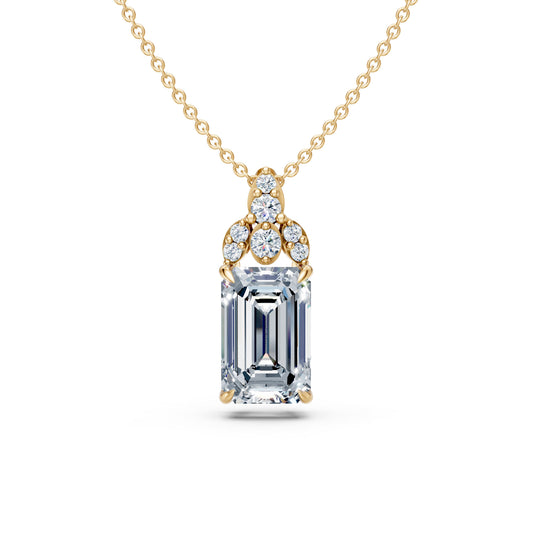 Sunburst Round and Emerald Diamond Medallion Pendant