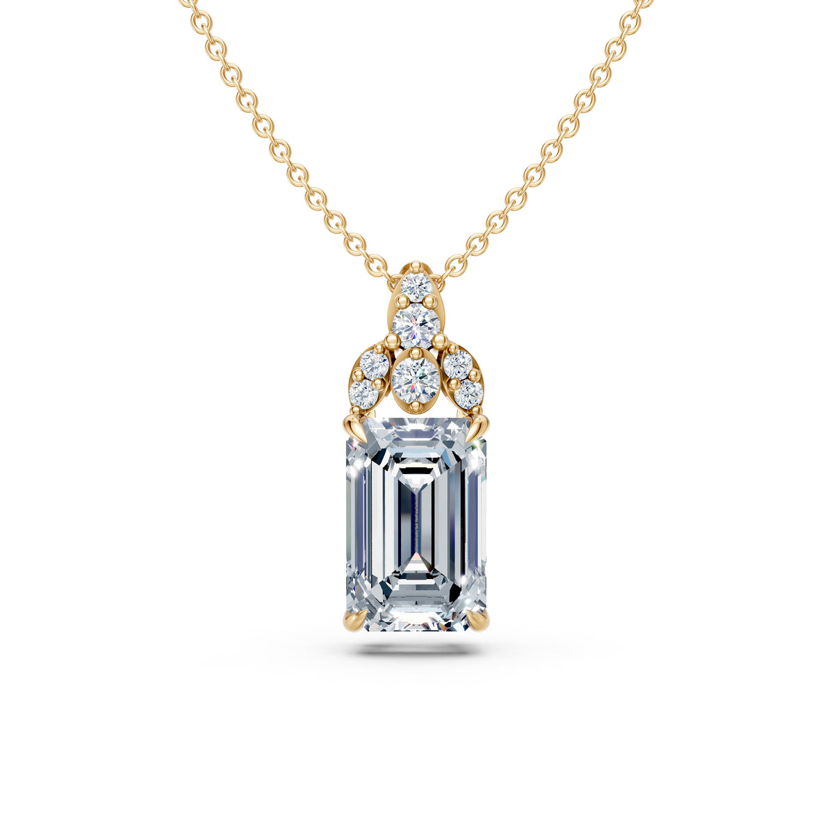 Sunburst Round and Emerald Diamond Medallion Pendant